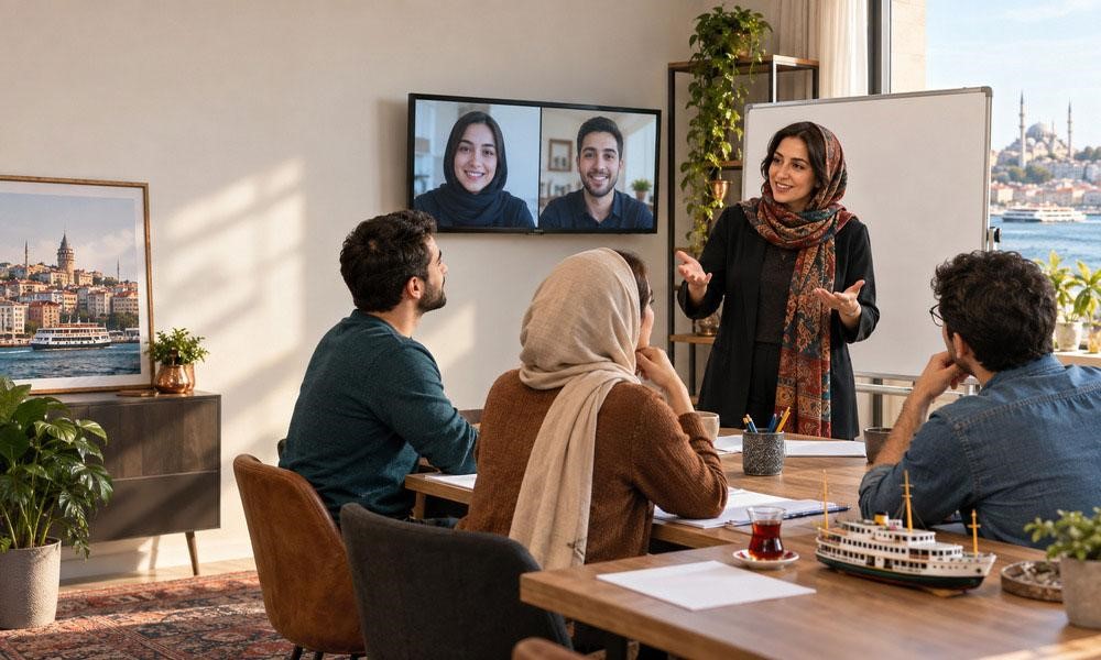 کلاس ترکیبی زبان ترکی استانبولی با زبانآموزان حضوری در تبریز و شرکتکنندگان آنلاین