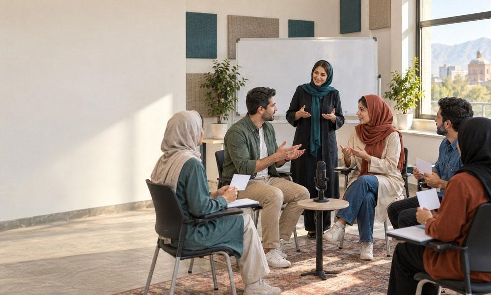 کلاس تعاملی مکالمه زبان عربی با حضور مدرس و زبانآموزان
