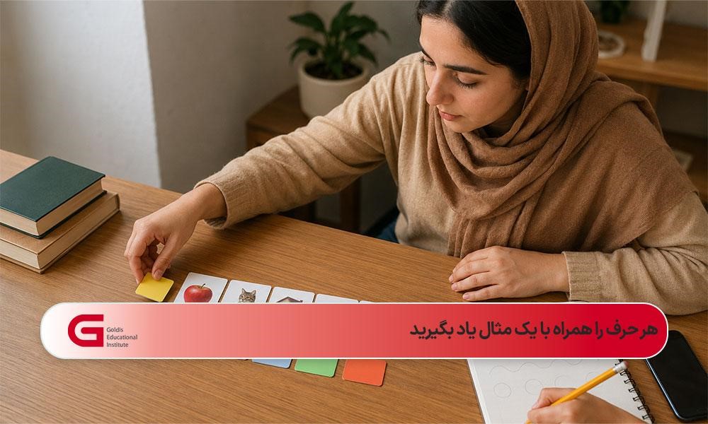تمرین الفبای فرانسوی با تطبیق کارتهای رنگی و تصاویر واژههای ساده
